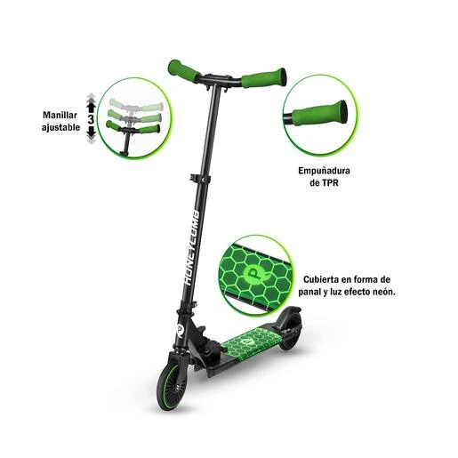 Patinete Honey Comb Scooter Con Luces Led Verde 5 Patinete Honey Comb Scooter Con Luces Led Verde - Imagen 3