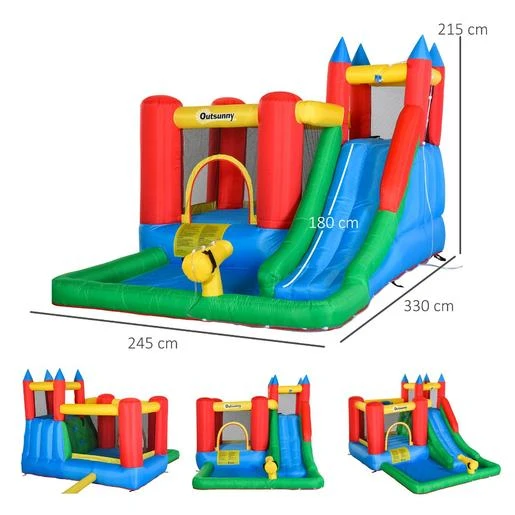Castillo Hinchable Con Piscina, Tobogán, Muro De Escalada Y Cama De Salto 330 Cm Outsunny 5 Castillo Hinchable Con Piscina, Tobogán, Muro De Escalada Y Cama De Salto 330 Cm Outsunny - Imagen 3