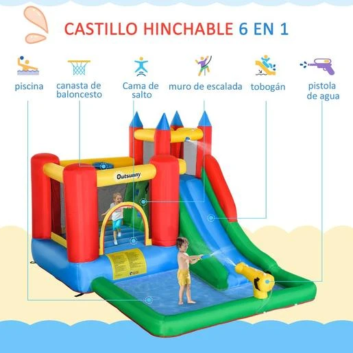 Castillo Hinchable Con Piscina, Tobogán, Muro De Escalada Y Cama De Salto 330 Cm Outsunny 6 Castillo Hinchable Con Piscina, Tobogán, Muro De Escalada Y Cama De Salto 330 Cm Outsunny - Imagen 4