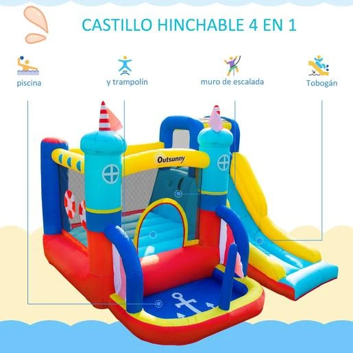 Castillo Hinchable Con Tobogán 265 Cm Outsunny 6 Castillo Hinchable Con Tobogán 265 Cm Outsunny - Imagen 4
