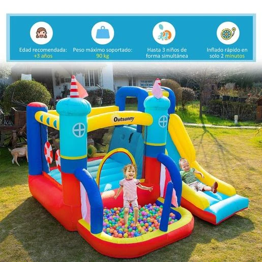Castillo Hinchable Con Tobogán 265 Cm Outsunny 7 Castillo Hinchable Con Tobogán 265 Cm Outsunny - Imagen 5