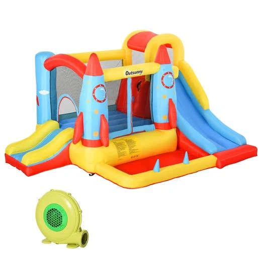 Castillo Hinchable Cohete Con Piscina, 2 Toboganes, Minimuro De Escalada Y Cama De Salto 330 Cm Outsunny 4 Castillo Hinchable Cohete Con Piscina, 2 Toboganes, Minimuro De Escalada Y Cama De Salto 330 Cm Outsunny - Imagen 2