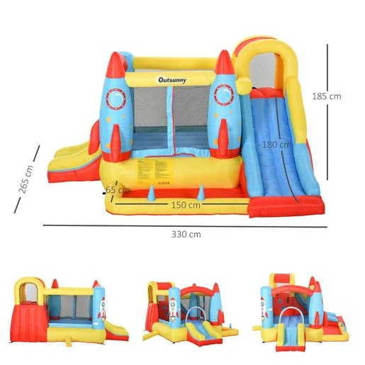 Castillo Hinchable Cohete Con Piscina, 2 Toboganes, Minimuro De Escalada Y Cama De Salto 330 Cm Outsunny 5 Castillo Hinchable Cohete Con Piscina, 2 Toboganes, Minimuro De Escalada Y Cama De Salto 330 Cm Outsunny - Imagen 3