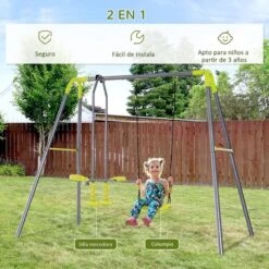 Homcom - Columpio Doble Con Asiento Y Balancín 15 Homcom - Columpio Doble Con Asiento Y Balancín -Juguete Descuento Tienda medias 2227