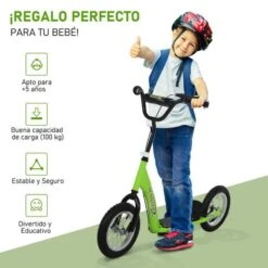 Homcom - Patinete Scooter Ajustable 2 Ruedas Verde -Juguete Descuento Tienda medias 3209
