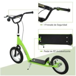 Homcom - Patinete Scooter Ajustable 2 Ruedas Verde -Juguete Descuento Tienda medias 3211