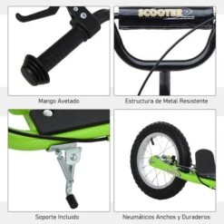 Homcom - Patinete Scooter Ajustable 2 Ruedas Verde -Juguete Descuento Tienda medias 3212