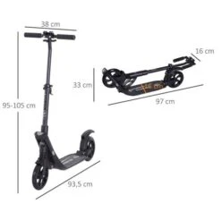 Homcom - Patinete Scooter Ajustable 2 Ruedas Grande Negro -Juguete Descuento Tienda medias 3265