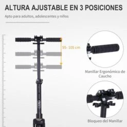 Homcom - Patinete Scooter Ajustable 2 Ruedas Grande Negro -Juguete Descuento Tienda medias 3266