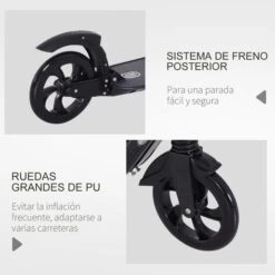 Homcom - Patinete Scooter Ajustable 2 Ruedas Grande Negro -Juguete Descuento Tienda medias 3267