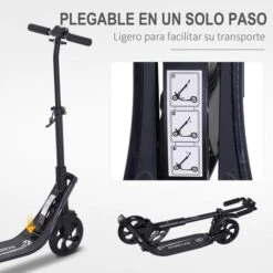 Homcom - Patinete Scooter Ajustable 2 Ruedas Grande Negro -Juguete Descuento Tienda medias 3268