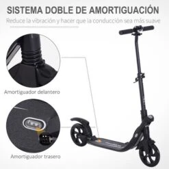 Homcom - Patinete Scooter Ajustable 2 Ruedas Grande Negro -Juguete Descuento Tienda medias 3269