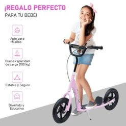 Homcom - Patinete Scooter Ajustable 2 Ruedas Rosa -Juguete Descuento Tienda medias 3281