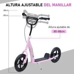 Homcom - Patinete Scooter Ajustable 2 Ruedas Rosa -Juguete Descuento Tienda medias 3283