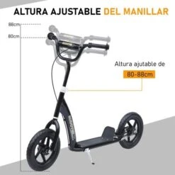 Homcom - Patinete Scooter Ajustable 2 Ruedas Negro -Juguete Descuento Tienda medias 3367