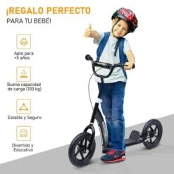 Homcom - Patinete Scooter Ajustable 2 Ruedas Negro -Juguete Descuento Tienda medias 3368