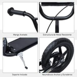 Homcom - Patinete Scooter Ajustable 2 Ruedas Negro -Juguete Descuento Tienda medias 3369