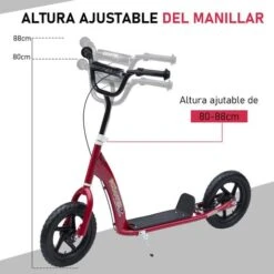 Homcom - Patinete Scooter Ajustable 2 Ruedas Rojo 15 Homcom - Patinete Scooter Ajustable 2 Ruedas Rojo -Juguete Descuento Tienda medias 3379