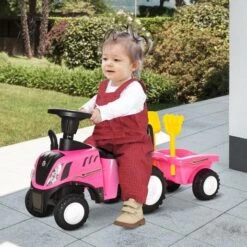 Homcom - Correpasillos Tractor Con Remolque Y Herramientas Rosa 11 Homcom - Correpasillos Tractor Con Remolque Y Herramientas Rosa -Juguete Descuento Tienda medias 3545