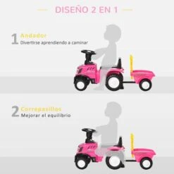 Homcom - Correpasillos Tractor Con Remolque Y Herramientas Rosa 13 Homcom - Correpasillos Tractor Con Remolque Y Herramientas Rosa -Juguete Descuento Tienda medias 3547