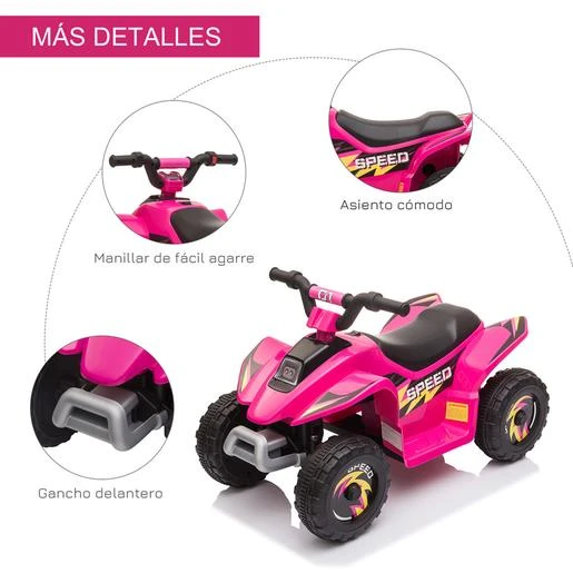 Homcom - Quad Eléctrico Batería 6V Rosa 8 Homcom - Quad Eléctrico Batería 6V Rosa - Imagen 6