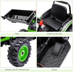 Homcom - Excavadora Tractor Vehículo De Batería Verde -Juguete Descuento Tienda medias 3671