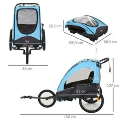 Homcom - Remolque Infantil Para Bicicleta 3 En 1 Azul Y Negro -Juguete Descuento Tienda medias 3871