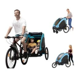 Homcom - Remolque Infantil Para Bicicleta 3 En 1 Azul Y Negro -Juguete Descuento Tienda medias 3872
