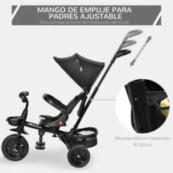 Homcom - Triciclo Bebé 4 En 1 Negro -Juguete Descuento Tienda medias 4227